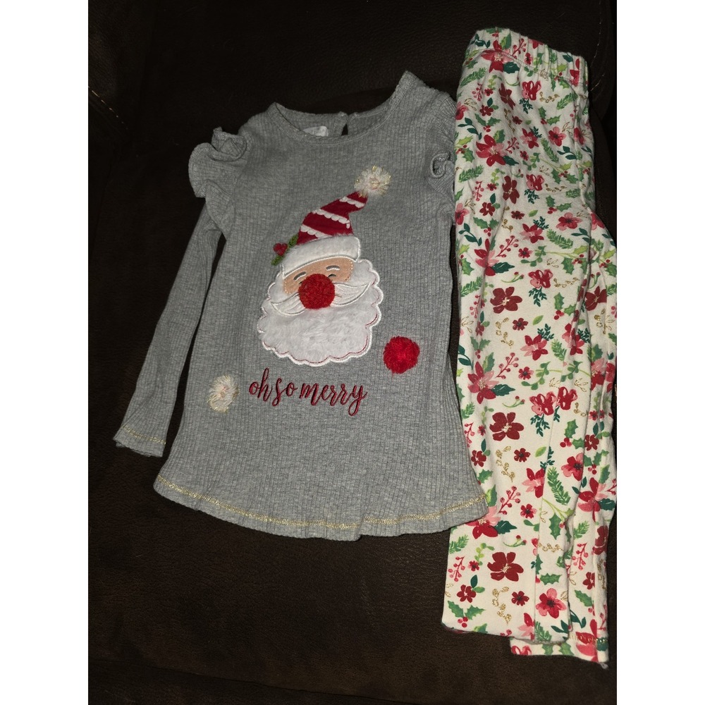 Mud pie oh so merry santa top and leggings holiday Christmas size 24 months 2t‎